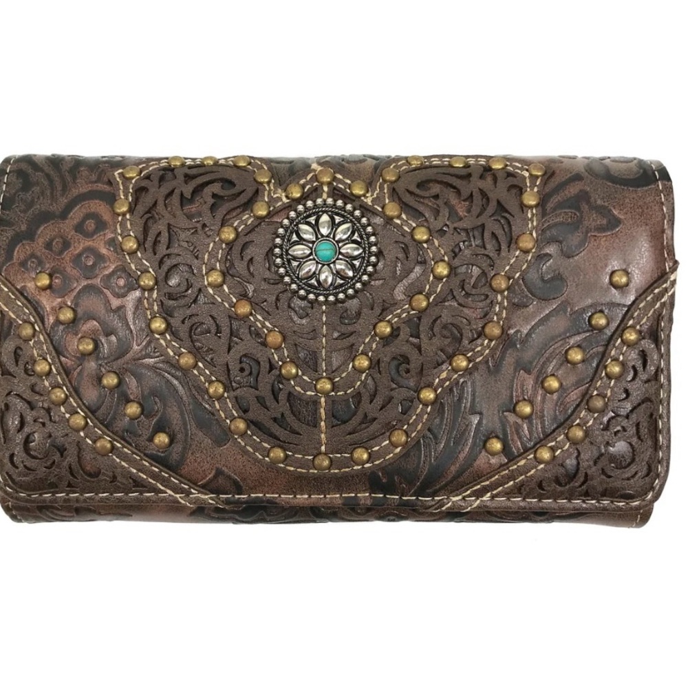 Women Western Floral Damask Medallion Crossbody Wallet